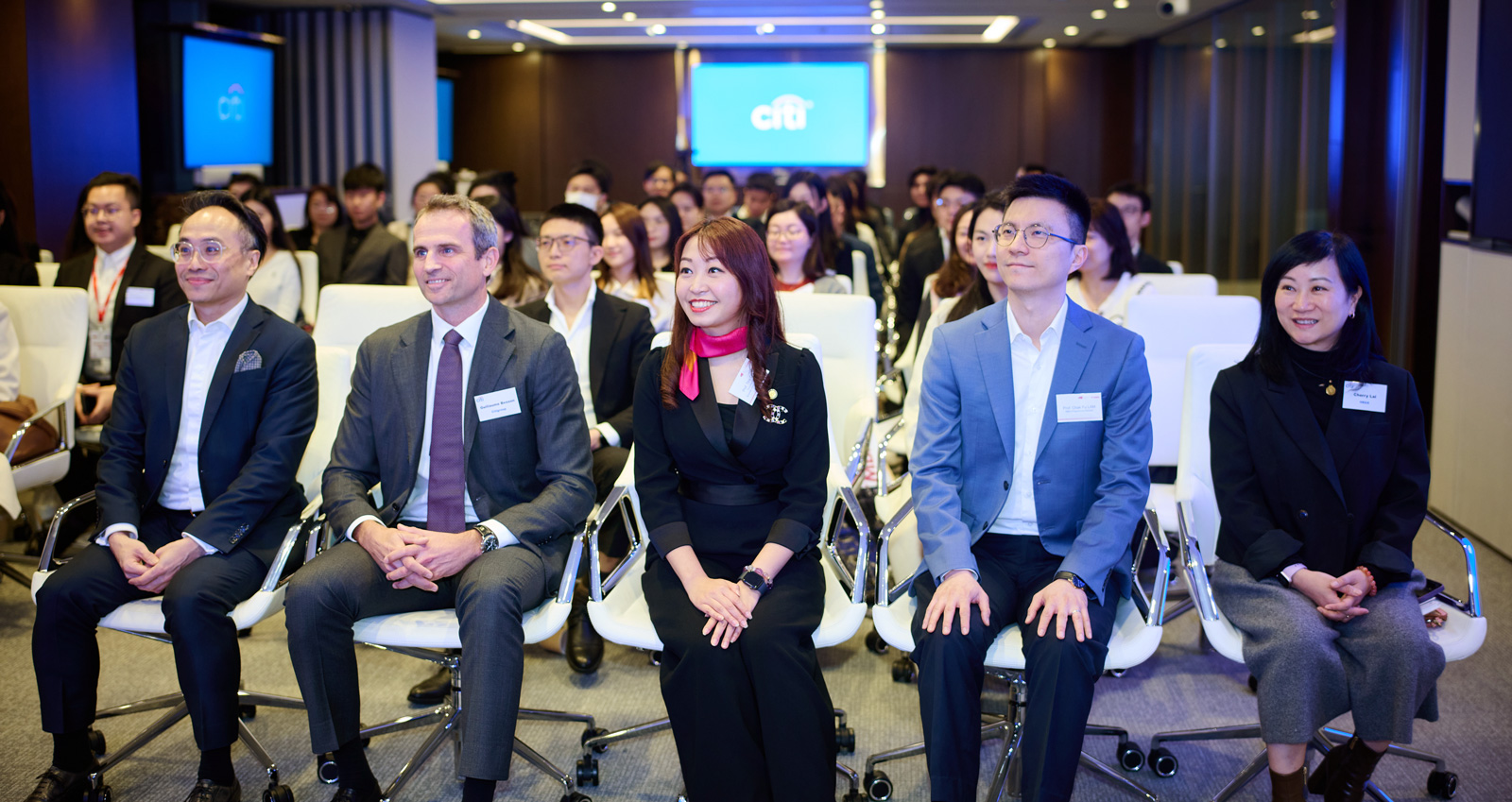 (From left) Mr Charles Lam, Mr Guillaume Besson, Prof. Tina Choi, Prof. Chak-fu Lam, Ms Cherry Lai