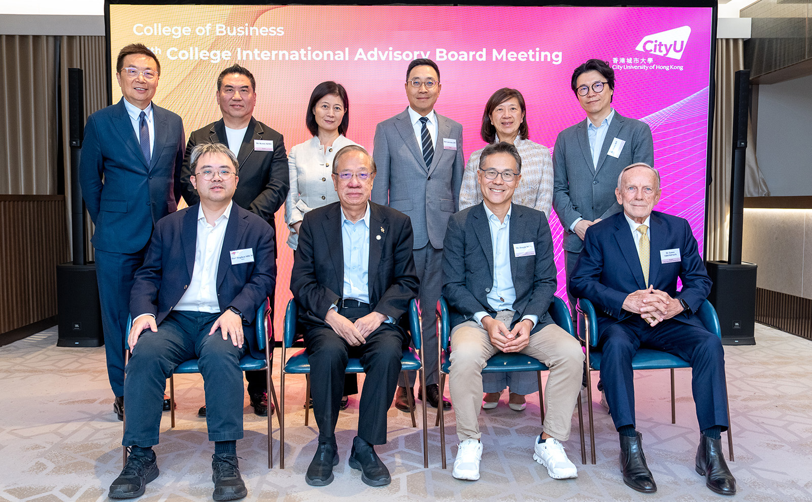 (Front row sitting, from left) Dean Stephen Shum, Prof. Albert Ip, Mr Joseph Luc Ngai and Dr James Thompson (Back row standing, from left) Mr Alfred Chuang, Mr Kenny Koo, Ms Fangfang Chen, Mr Lawrence Jin, Ms Teresa Yang and Mr Henry Ko