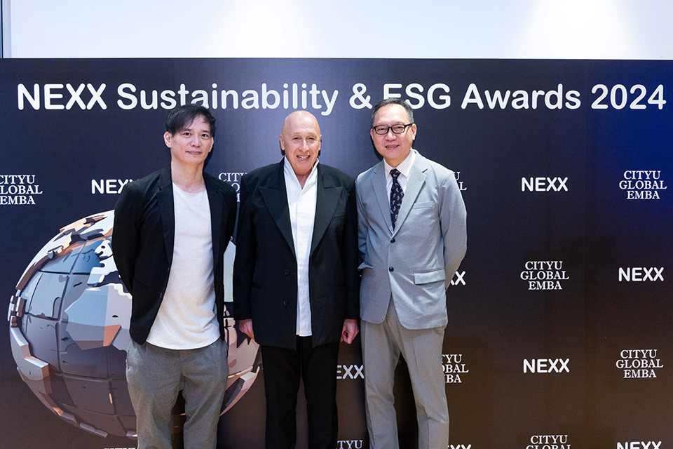 (From left) Mr Mann Yim, Chairman of NEXX; Mr Allan Zeman, Chairman of Lan Kwai Fong Group, and Professor Michael Wong, Associate Dean (Global Executive Programmes).