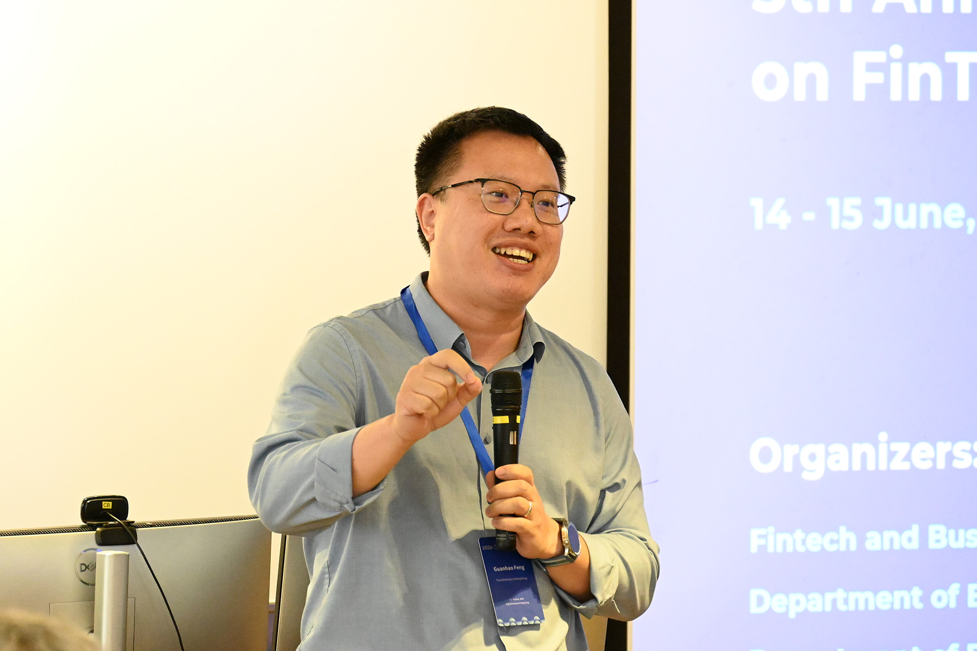 Professor Gavin Feng, Director of the CityUHK College of Business Research Centre of Fintech and Business Analytics, welcomes nearly 100 participants from leading universities, research institutions, and industry organisations across the globe, fostering dynamic exchanges on the latest developments in FinTech and AI-powered finance.