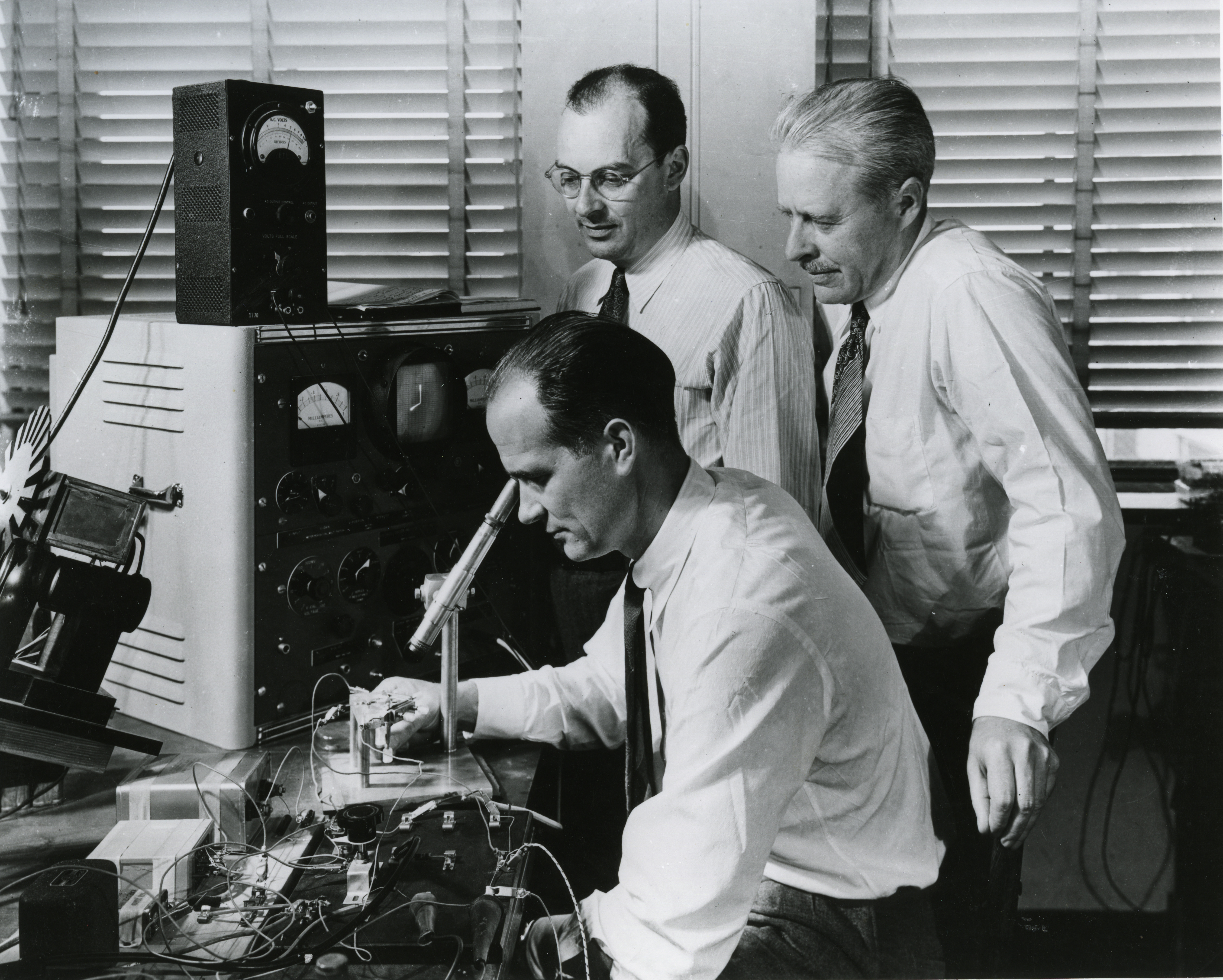 1949 год организация. Уильям Шокли, Джон Бардин и Уолтер Браттейн. Уильям Шокли Джон Бардин и Уолтер Браттейн транзистор. Уильям Шокли транзистор.