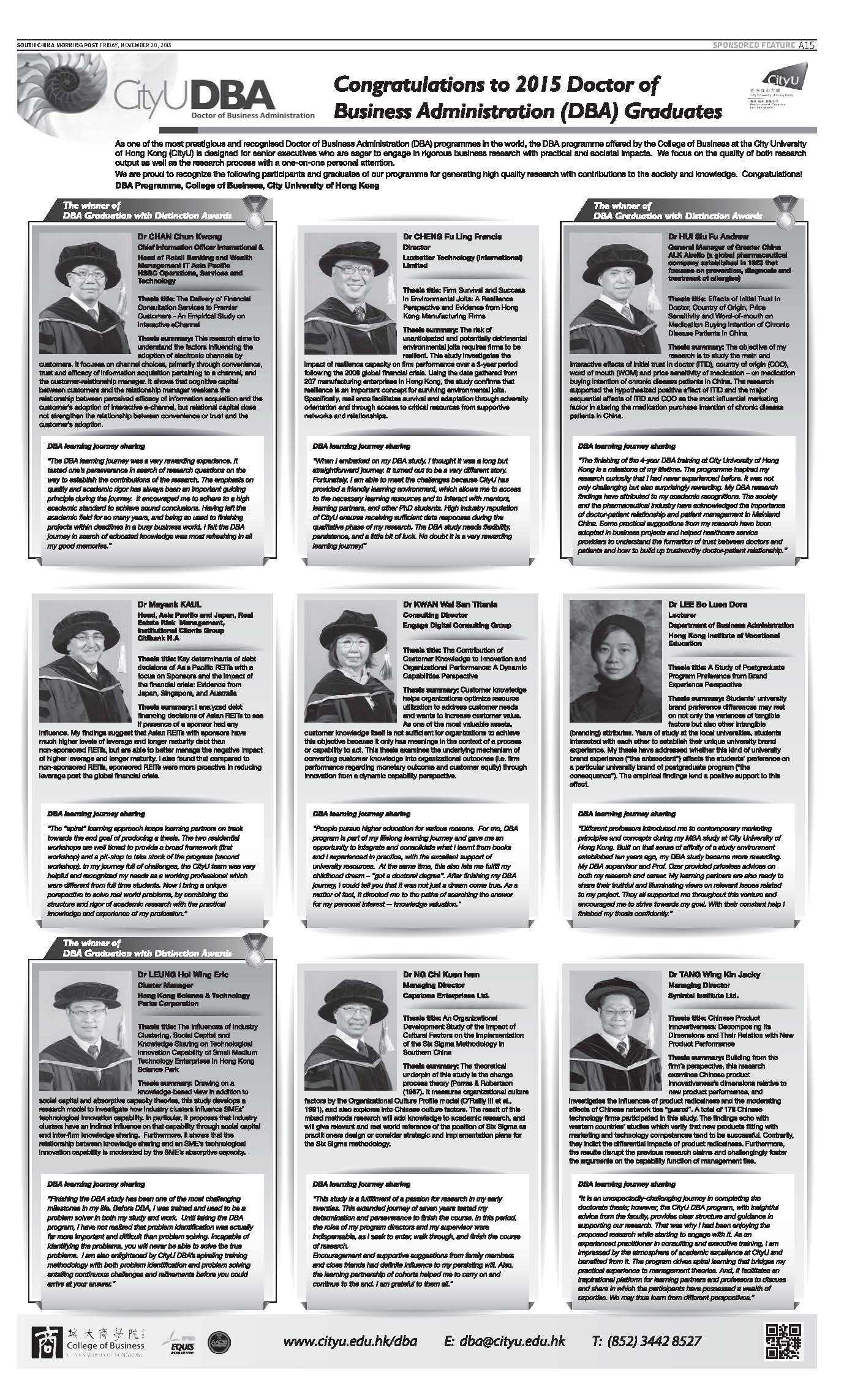 CONGRATULATIONS TO OUR DBA 2015 GRADUATES