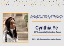 IS Student (MSc BIS) Won the CPA Australia Distinction Award