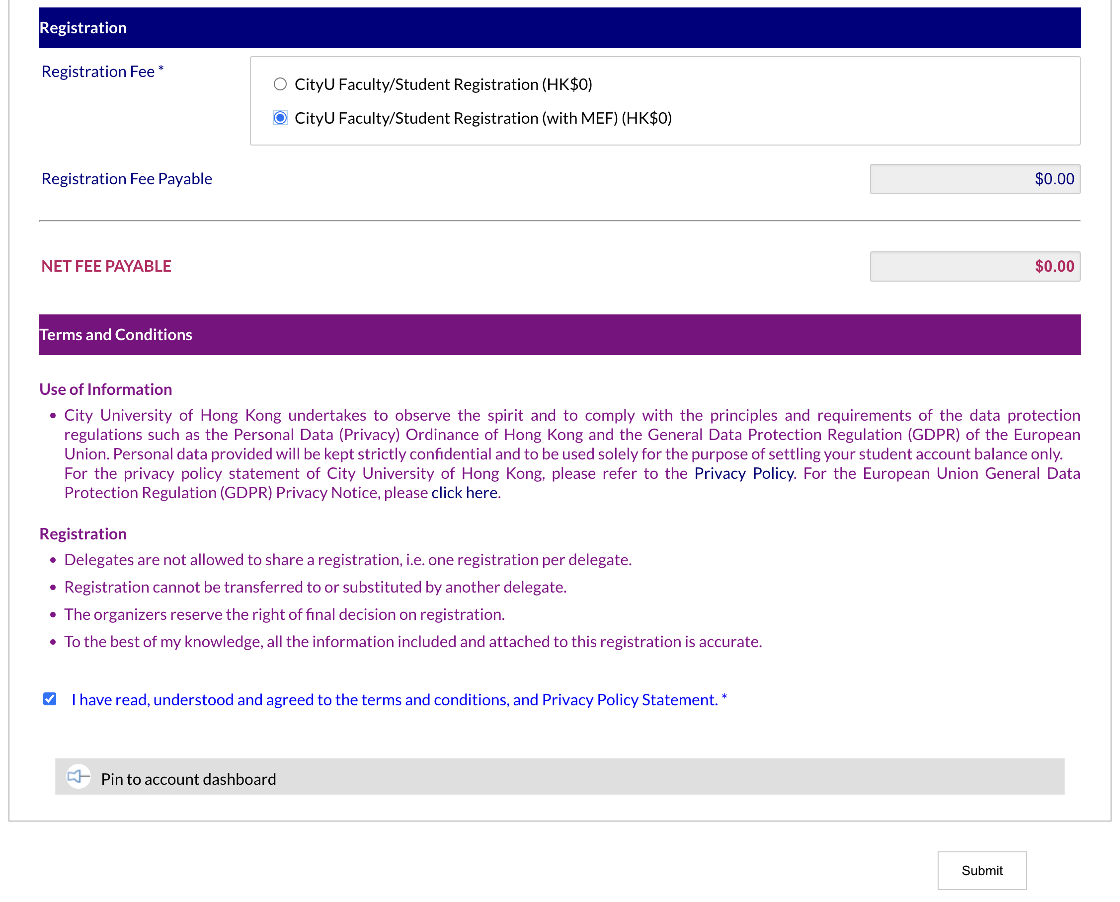Registration options