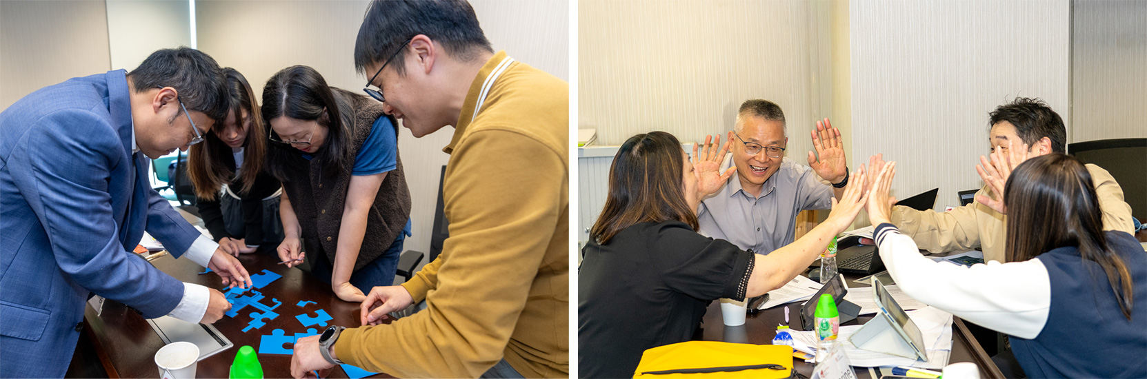 NCB executives are participating enthusiastically in team-based exercises. 