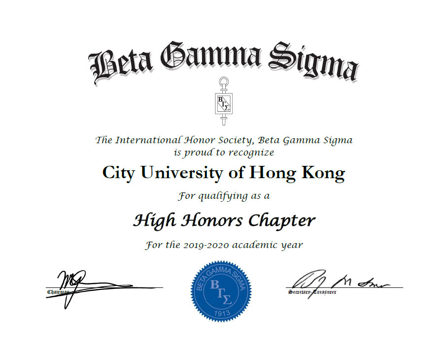 CityU CB earns recognition as a High Honors Chapter in Beta Gamma Sigma